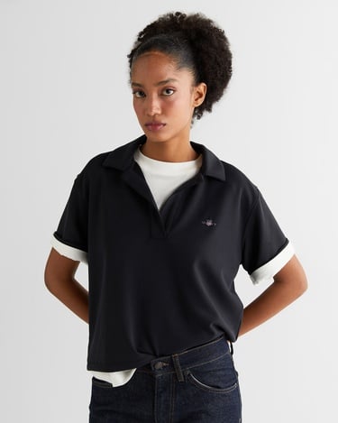  GANT Kadın Siyah Relaxed Fit Polo Yaka Polo