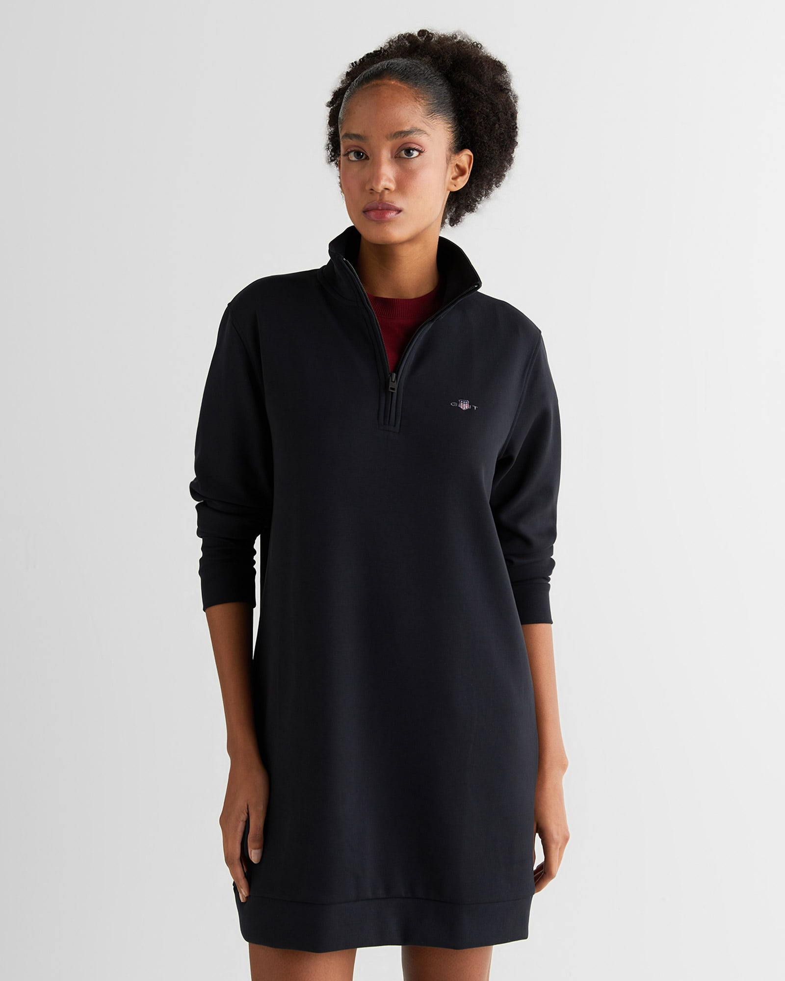  GANT Kadın Siyah Regular Fit Yarım Fermuarlı Elbise