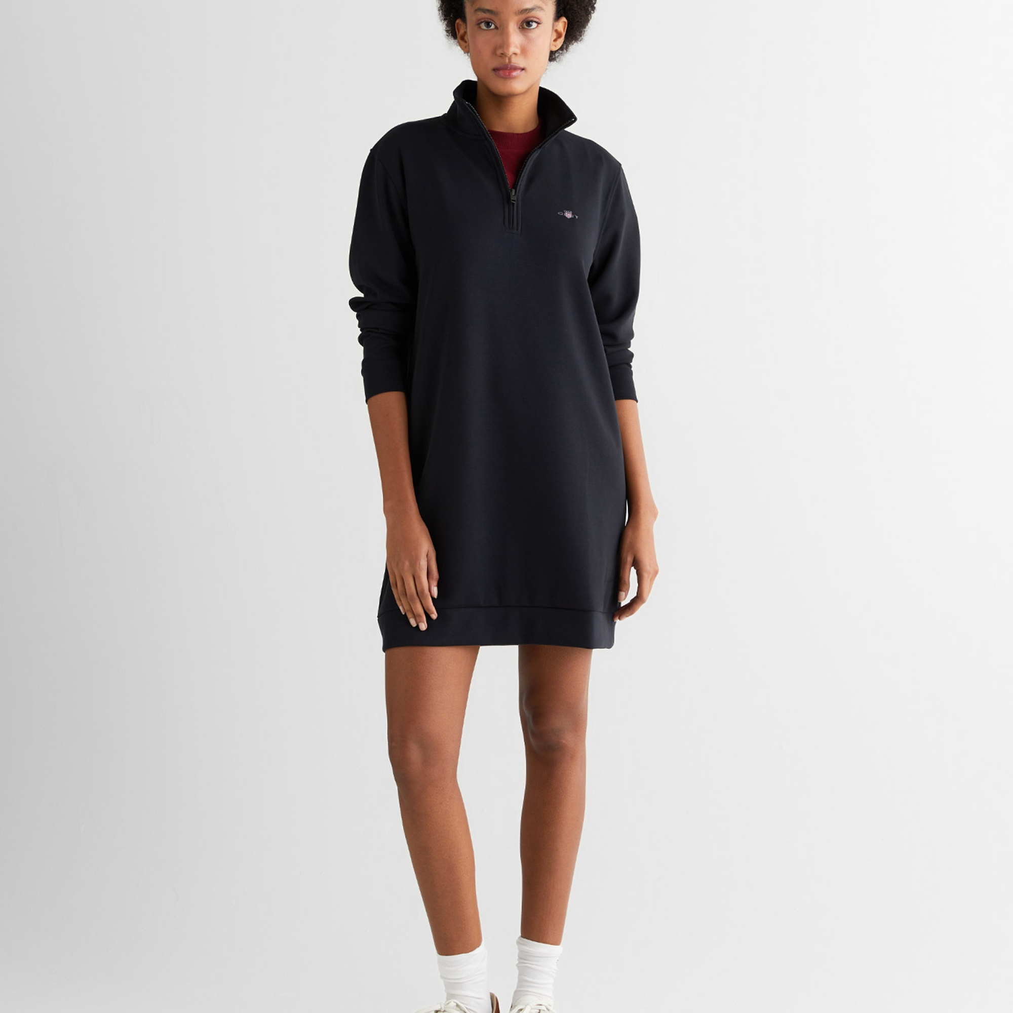 GANT Kadın Siyah Regular Fit Yarım Fermuarlı Elbise