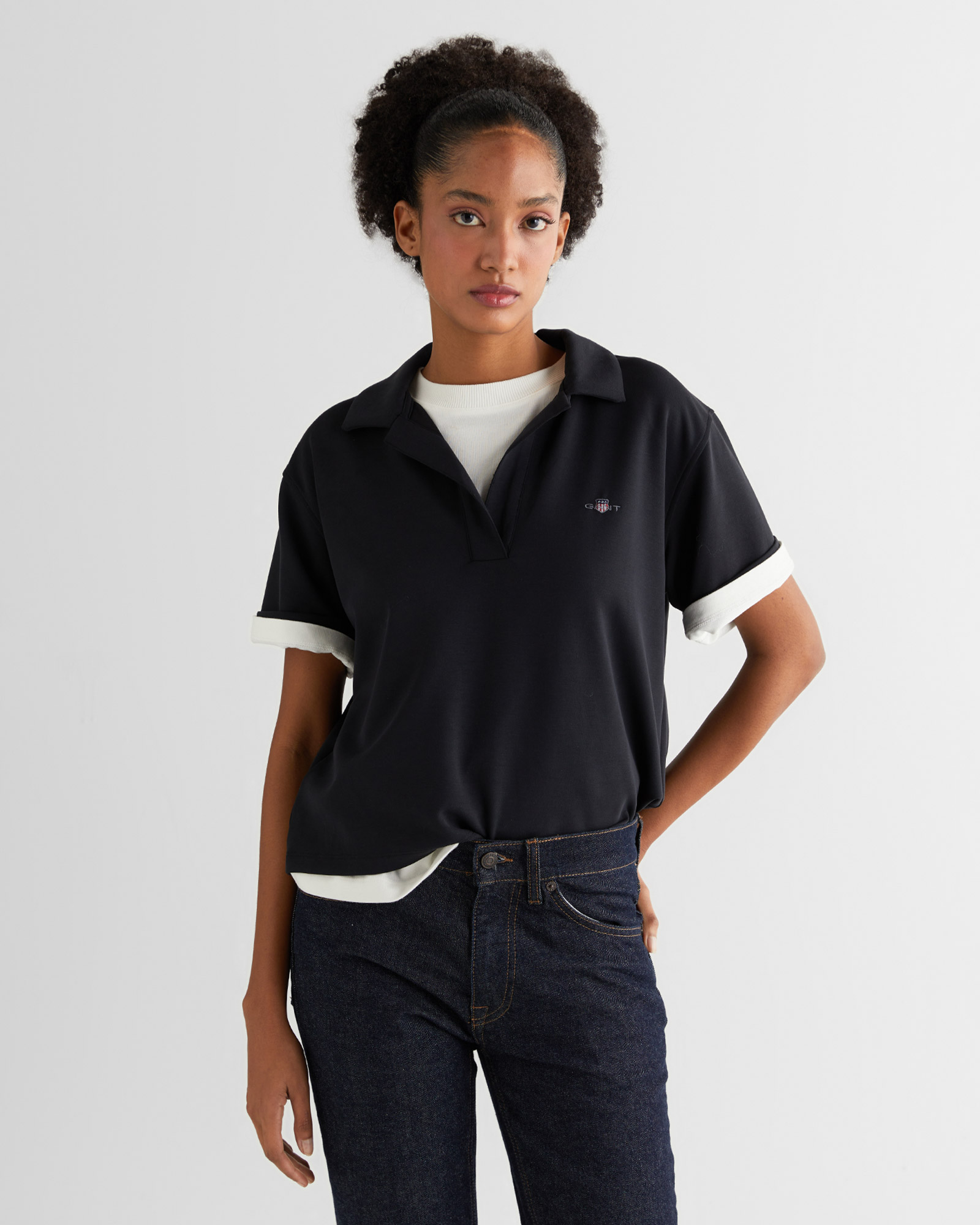  GANT Kadın Siyah Relaxed Fit Polo Yaka Polo