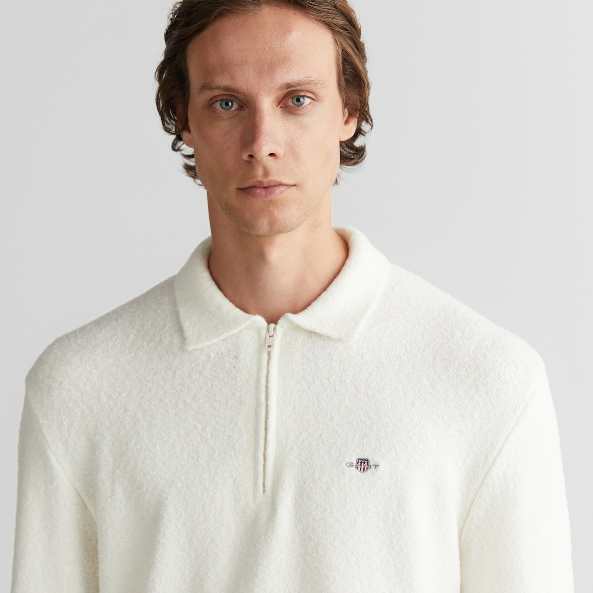 GANT Erkek Beyaz Relaxed Fit Fermuarlı Triko