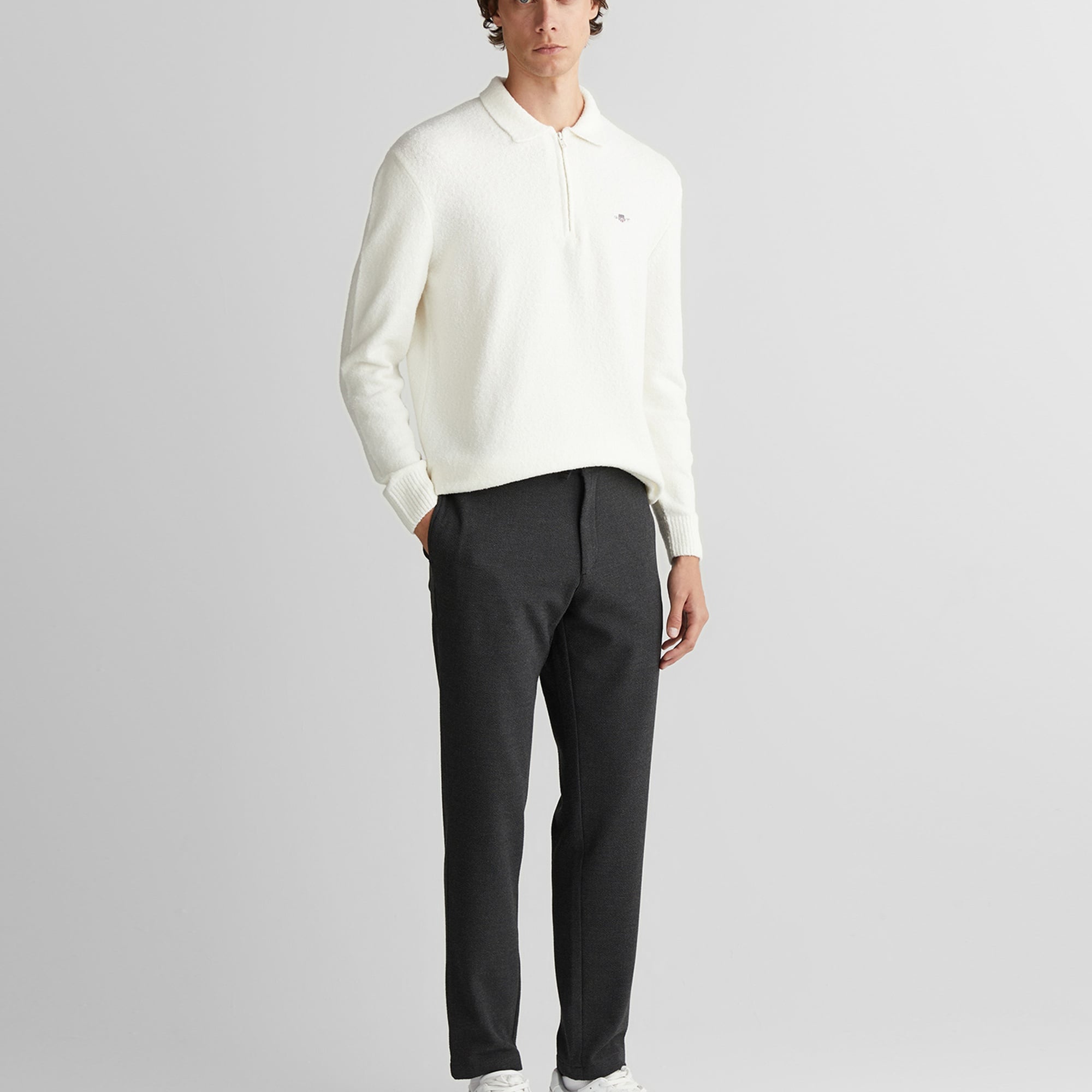 GANT Erkek Beyaz Relaxed Fit Fermuarlı Triko