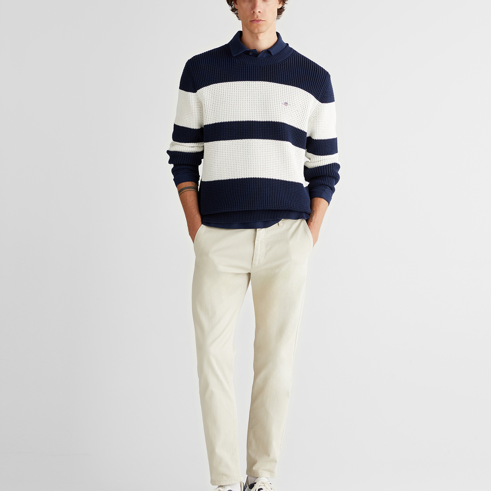 GANT Erkek Lacivert Relaxed Fit Bisiklet Yaka Triko