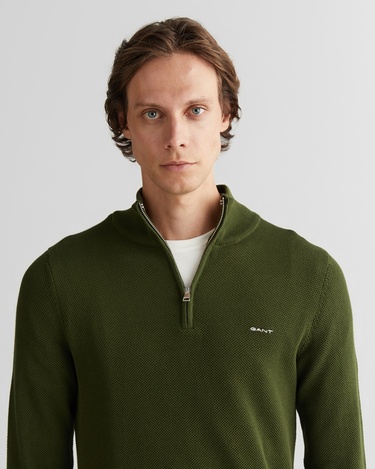  GANT Erkek Haki Regular Fit Yarım Fermuarlı Triko