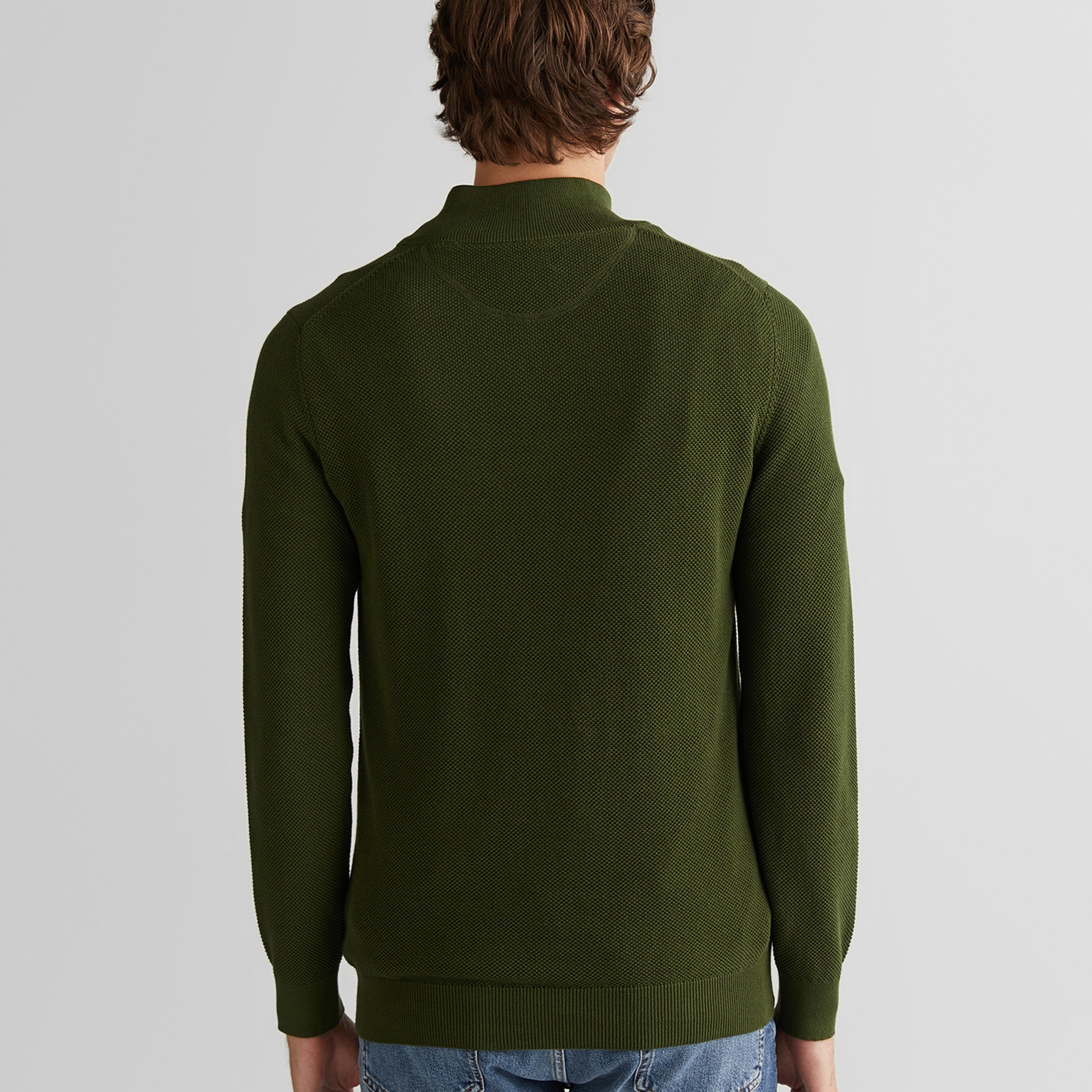 GANT Erkek Haki Regular Fit Yarım Fermuarlı Triko