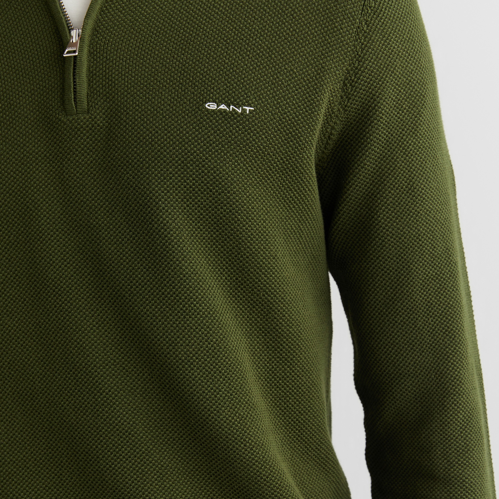 GANT Erkek Haki Regular Fit Yarım Fermuarlı Triko