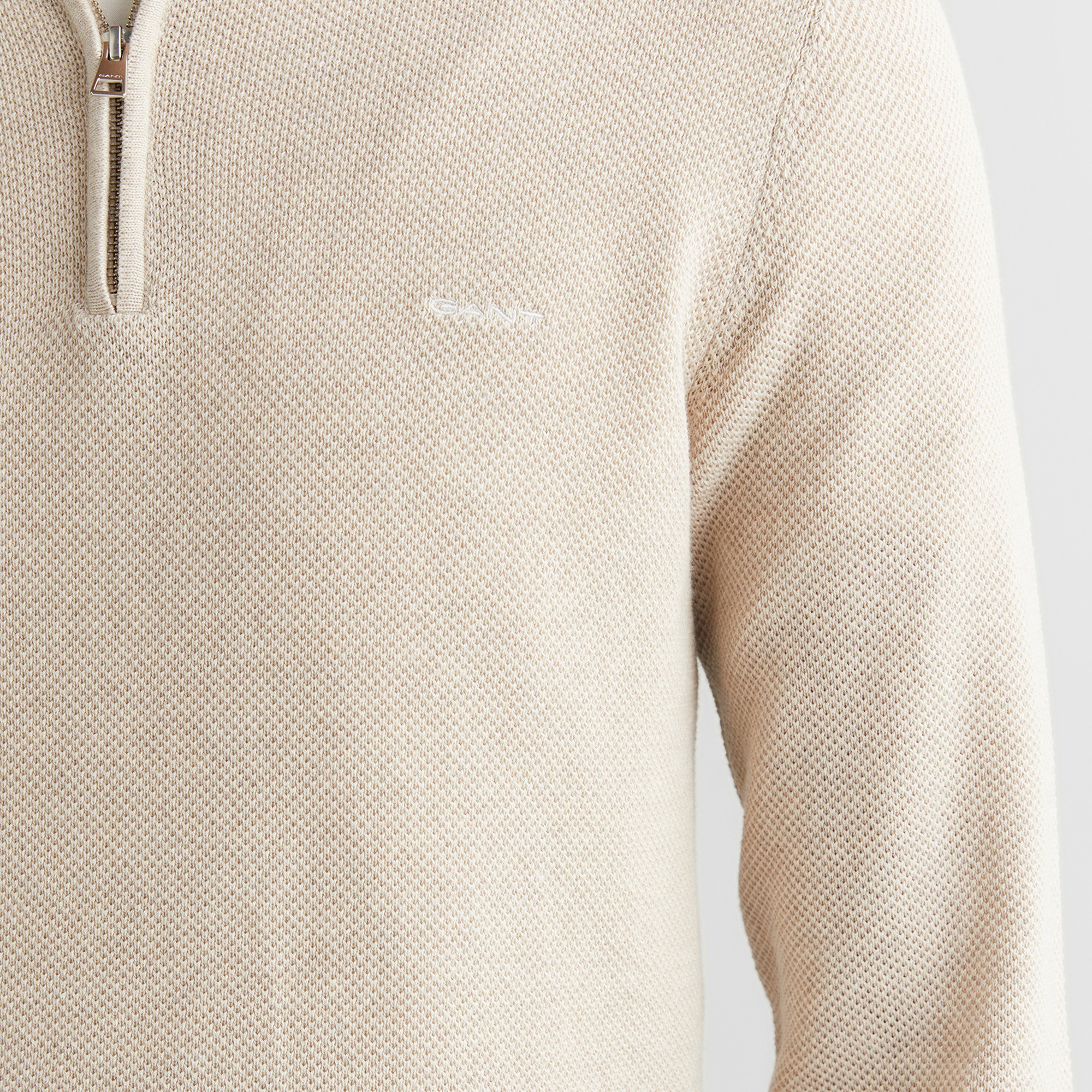 GANT Erkek Bej Regular Fit Yarım Fermuarlı Triko