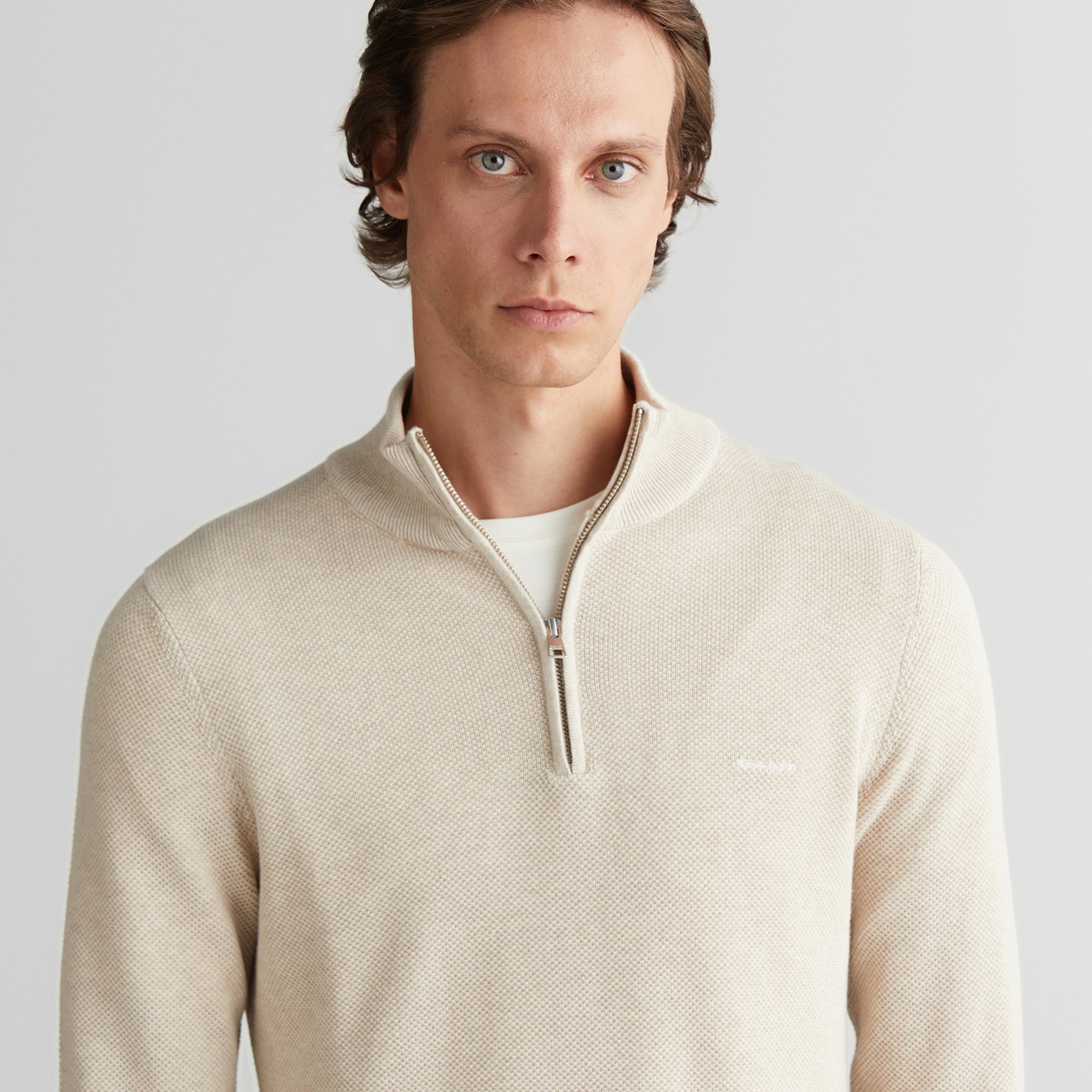 GANT Erkek Bej Regular Fit Yarım Fermuarlı Triko