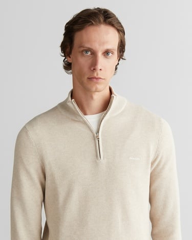  GANT Erkek Bej Regular Fit Yarım Fermuarlı Triko