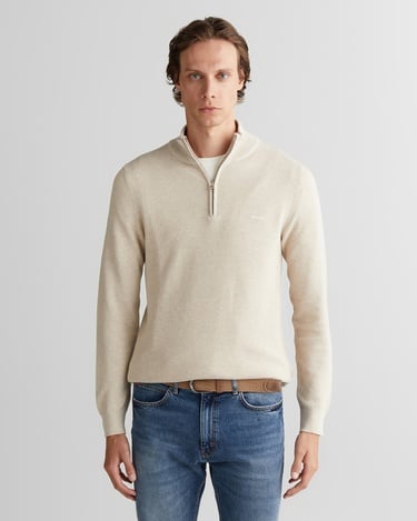  GANT Erkek Bej Regular Fit Yarım Fermuarlı Triko