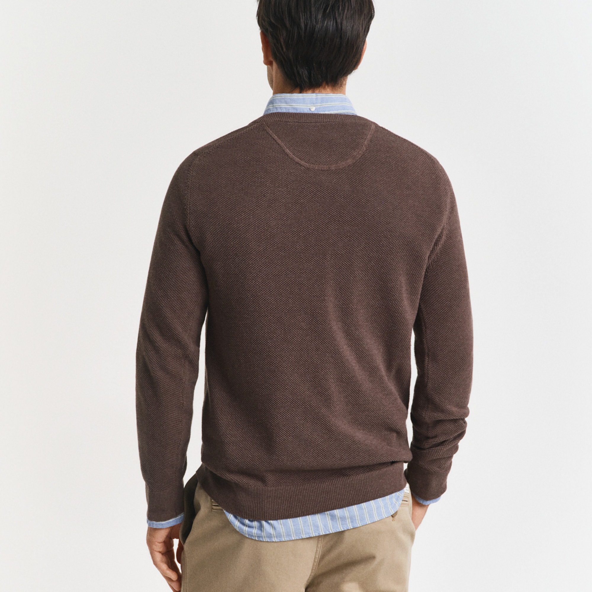 GANT Erkek Kahverengi Regular Fit Bisiklet Yaka Triko