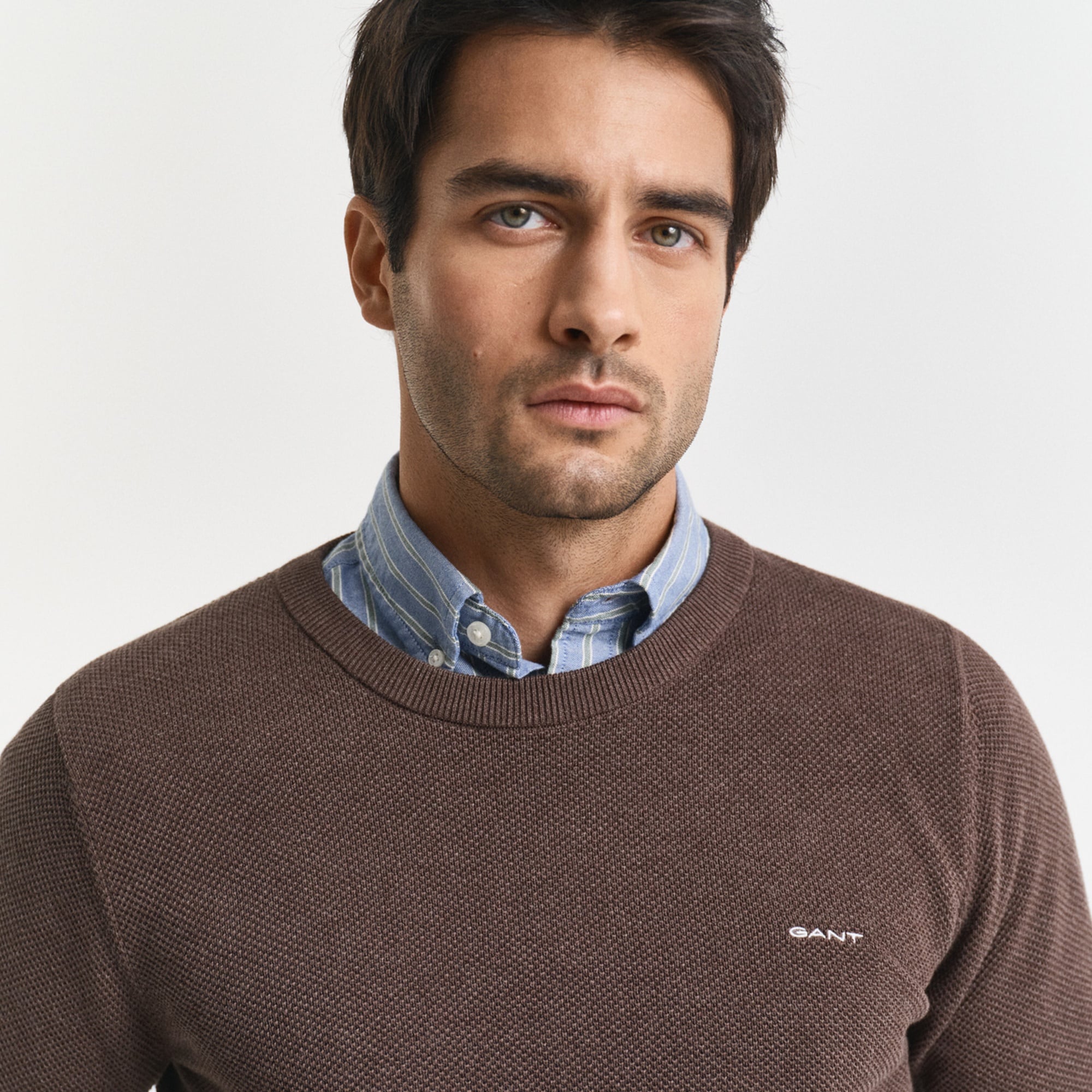 GANT Erkek Kahverengi Regular Fit Bisiklet Yaka Triko