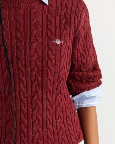  GANT Kadın Bordo Relaxed Fit Bisiklet Yaka Triko