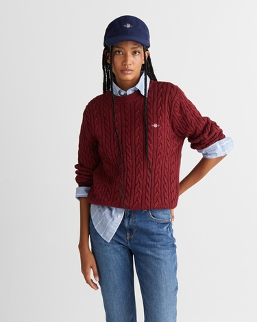  GANT Kadın Bordo Relaxed Fit Bisiklet Yaka Triko