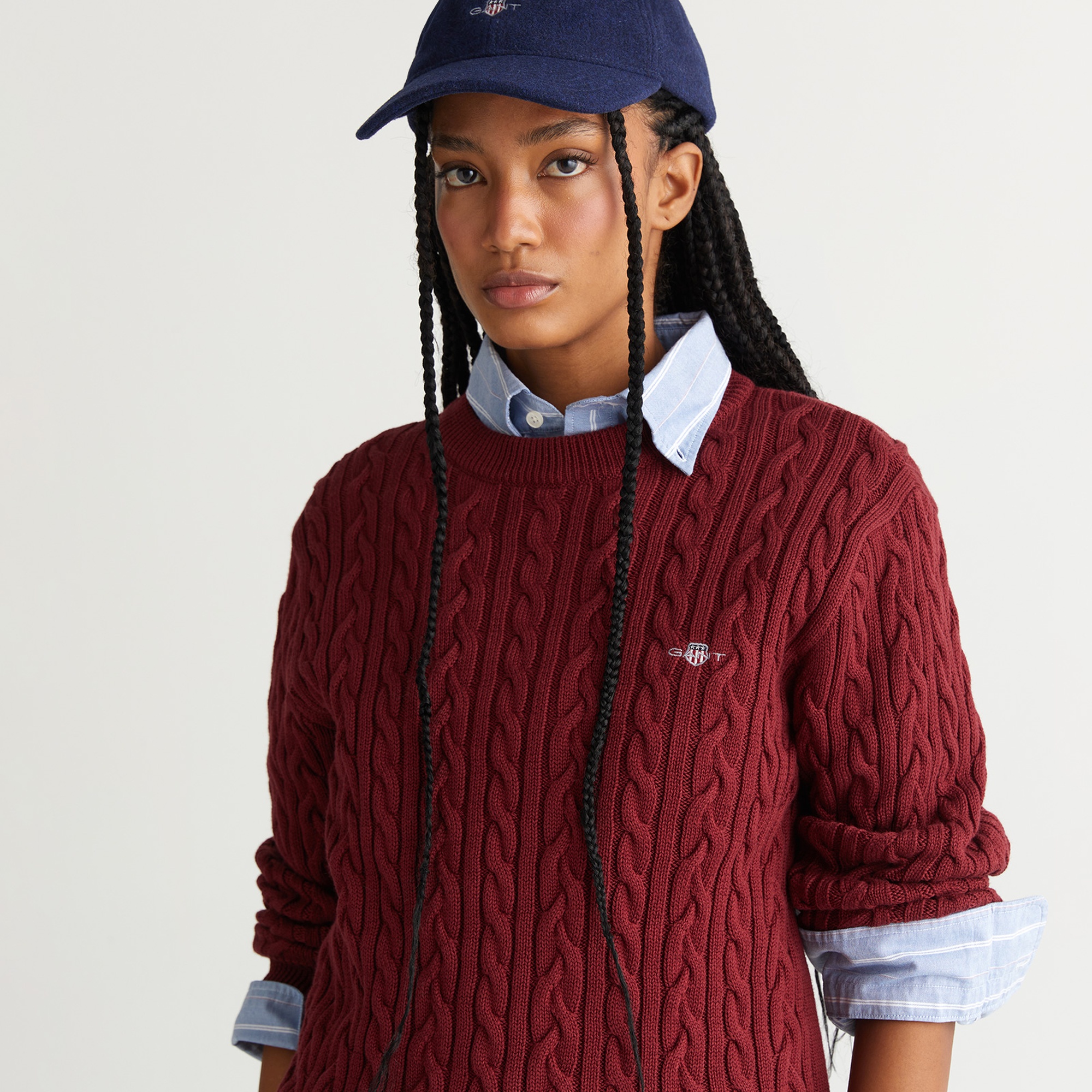 GANT Kadın Bordo Relaxed Fit Bisiklet Yaka Triko