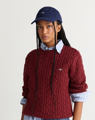  GANT Kadın Bordo Relaxed Fit Bisiklet Yaka Triko