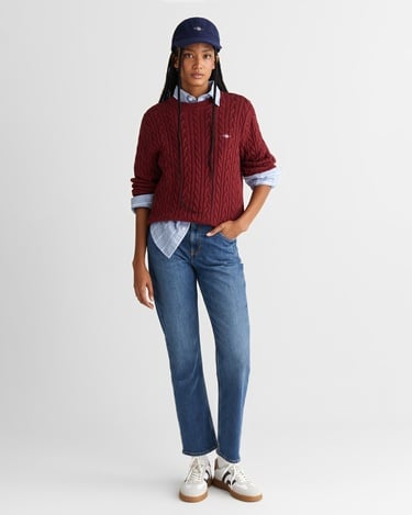  GANT Kadın Bordo Relaxed Fit Bisiklet Yaka Triko