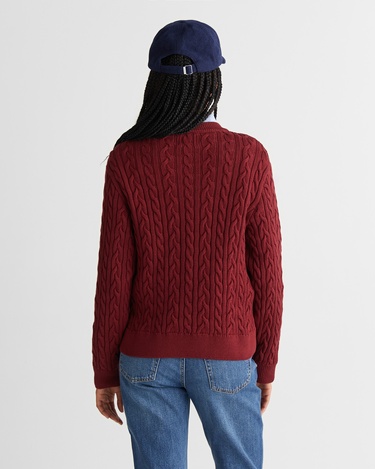  GANT Kadın Bordo Relaxed Fit Bisiklet Yaka Triko