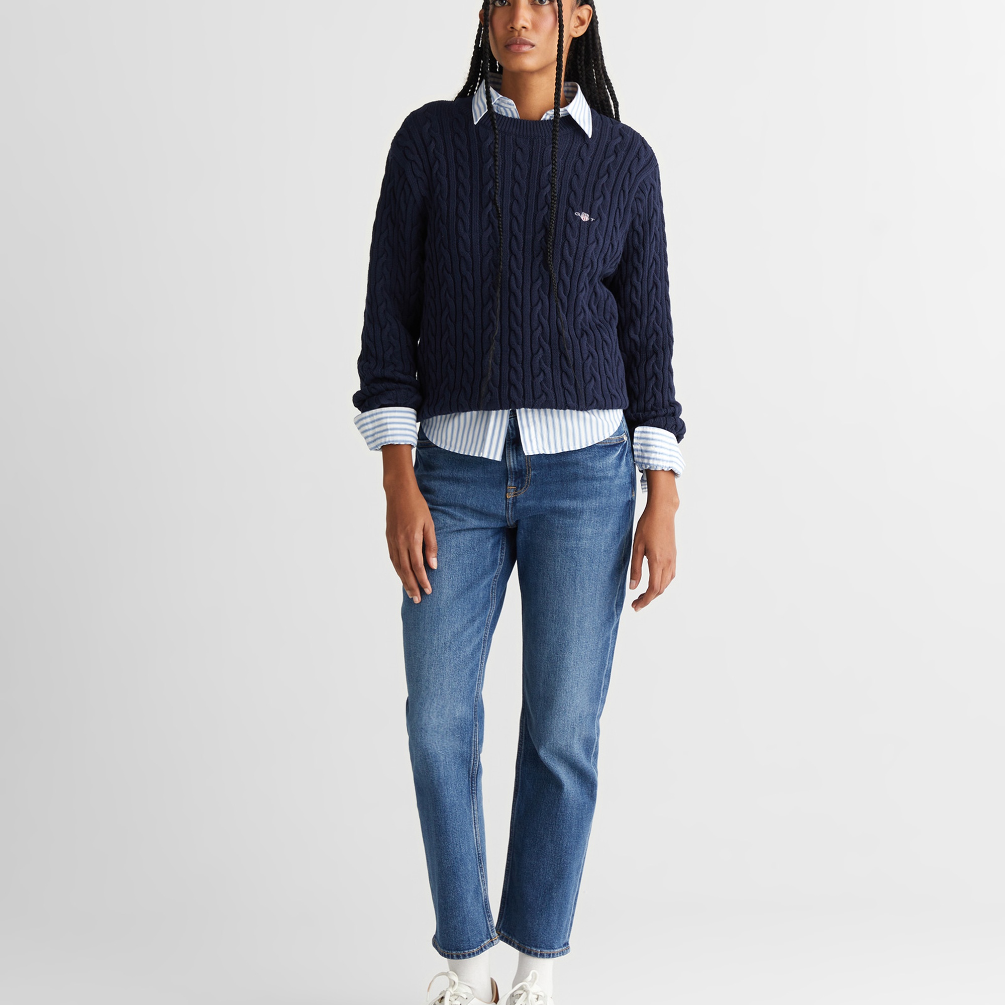 GANT Kadın Lacivert Relaxed Fit Bisiklet Yaka Triko