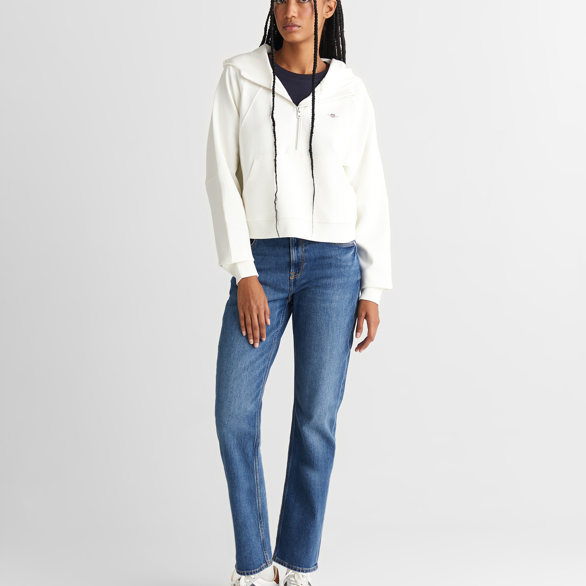 GANT Kadın Beyaz Regular Fit Kapüşonlu Sweatshirt