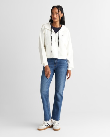  GANT Kadın Beyaz Regular Fit Kapüşonlu Sweatshirt