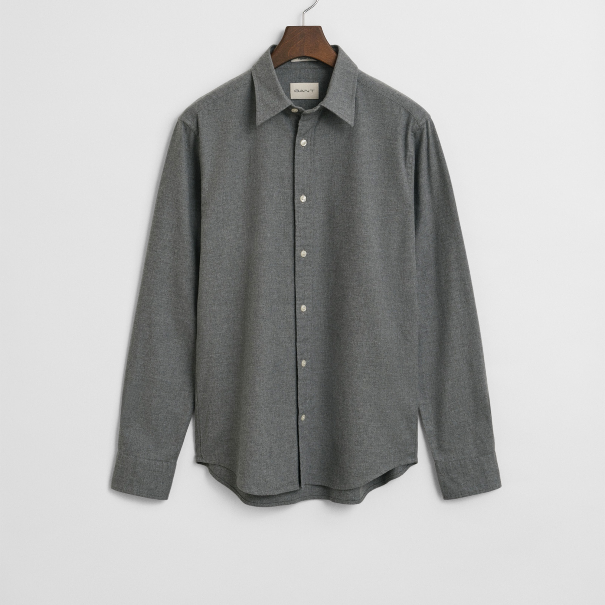 GANT Erkek Gri Regular Fit Bisiklet Yaka Gömlek