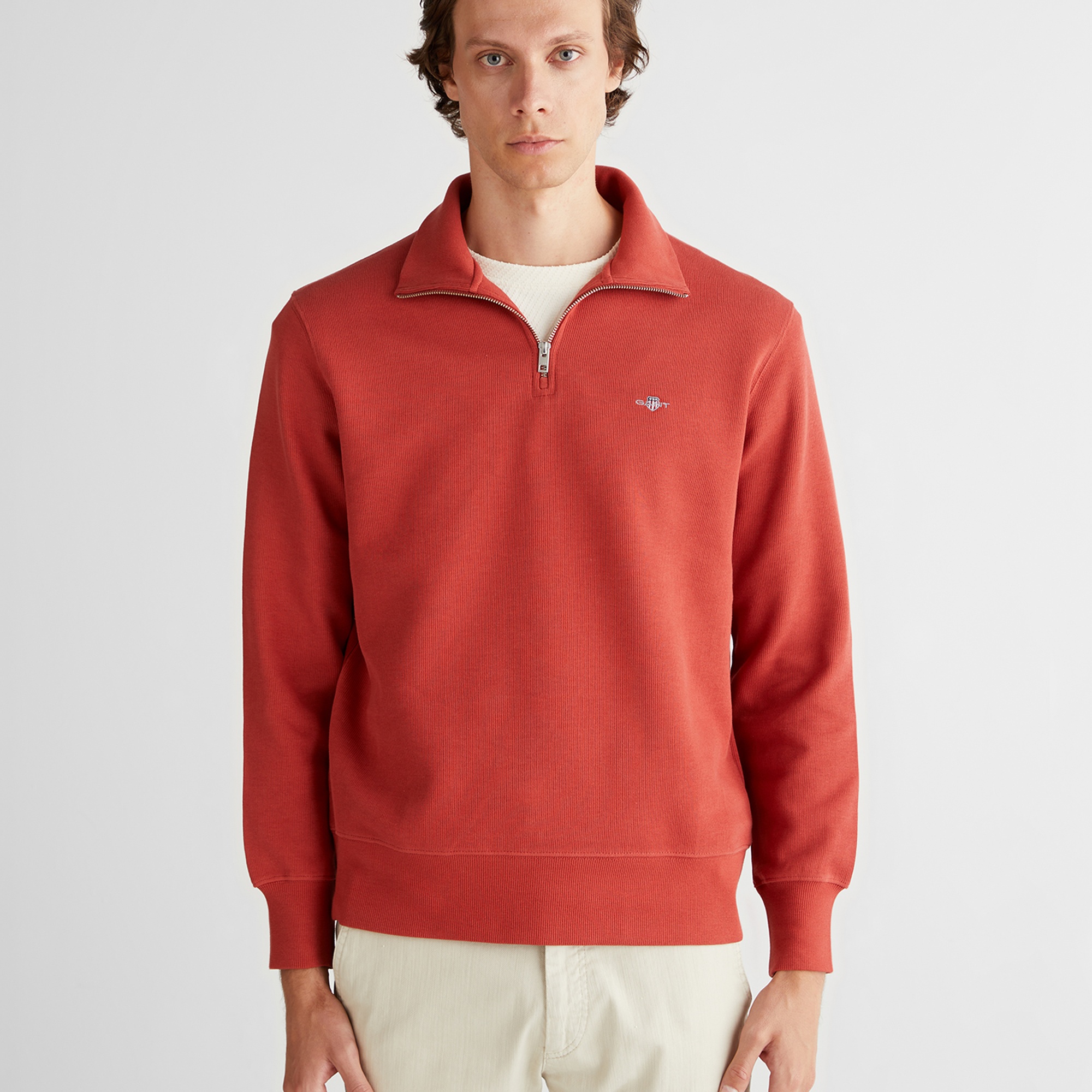 GANT Erkek Kırmızı Regular Fit Yarım Fermuarlı Sweatshirt