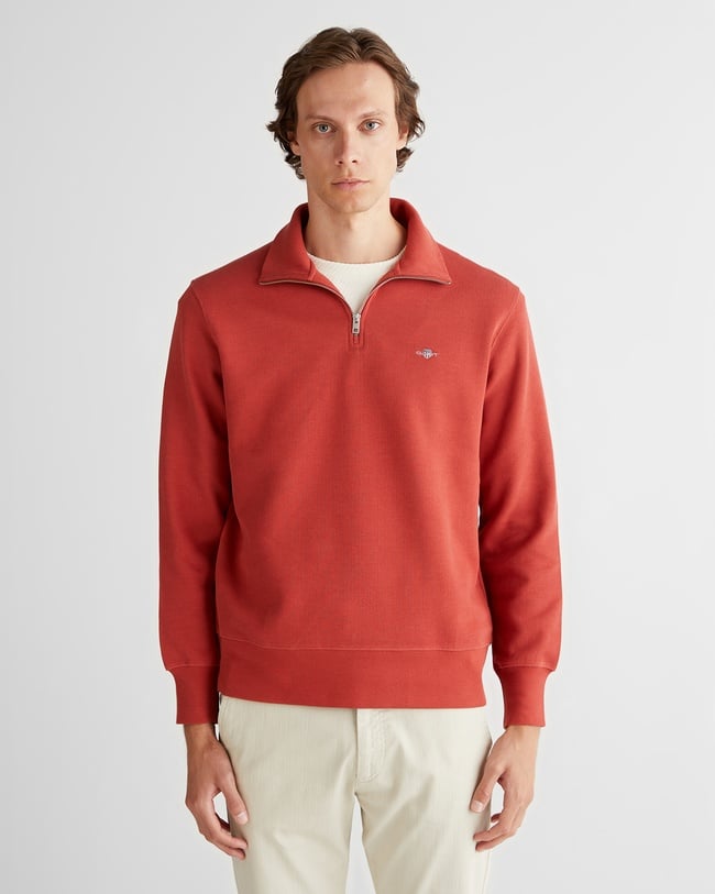  GANT Erkek Kırmızı Regular Fit Yarım Fermuarlı Sweatshirt