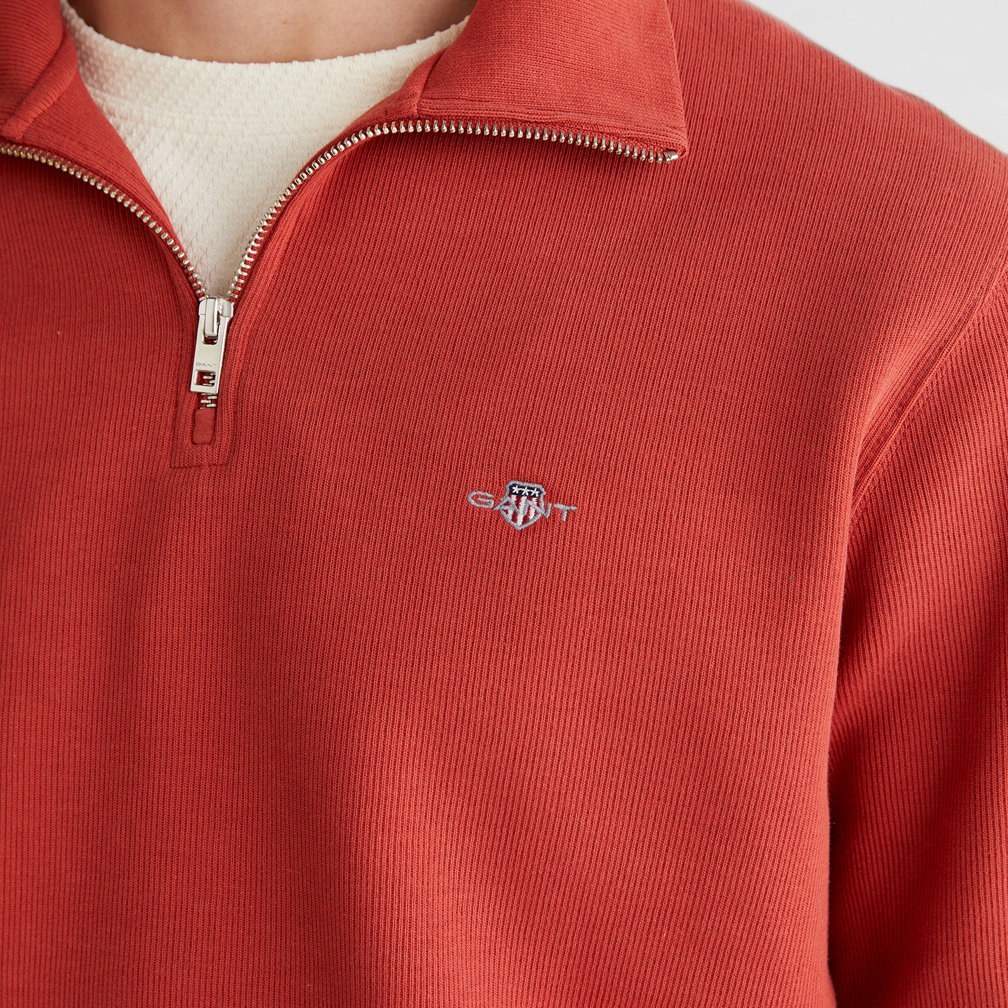 GANT Erkek Kırmızı Regular Fit Yarım Fermuarlı Sweatshirt