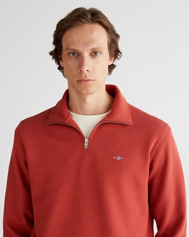  GANT Erkek Kırmızı Regular Fit Yarım Fermuarlı Sweatshirt