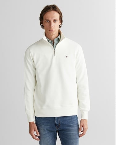  GANT Erkek Beyaz Regular Fit Yarım Fermuarlı Sweatshirt