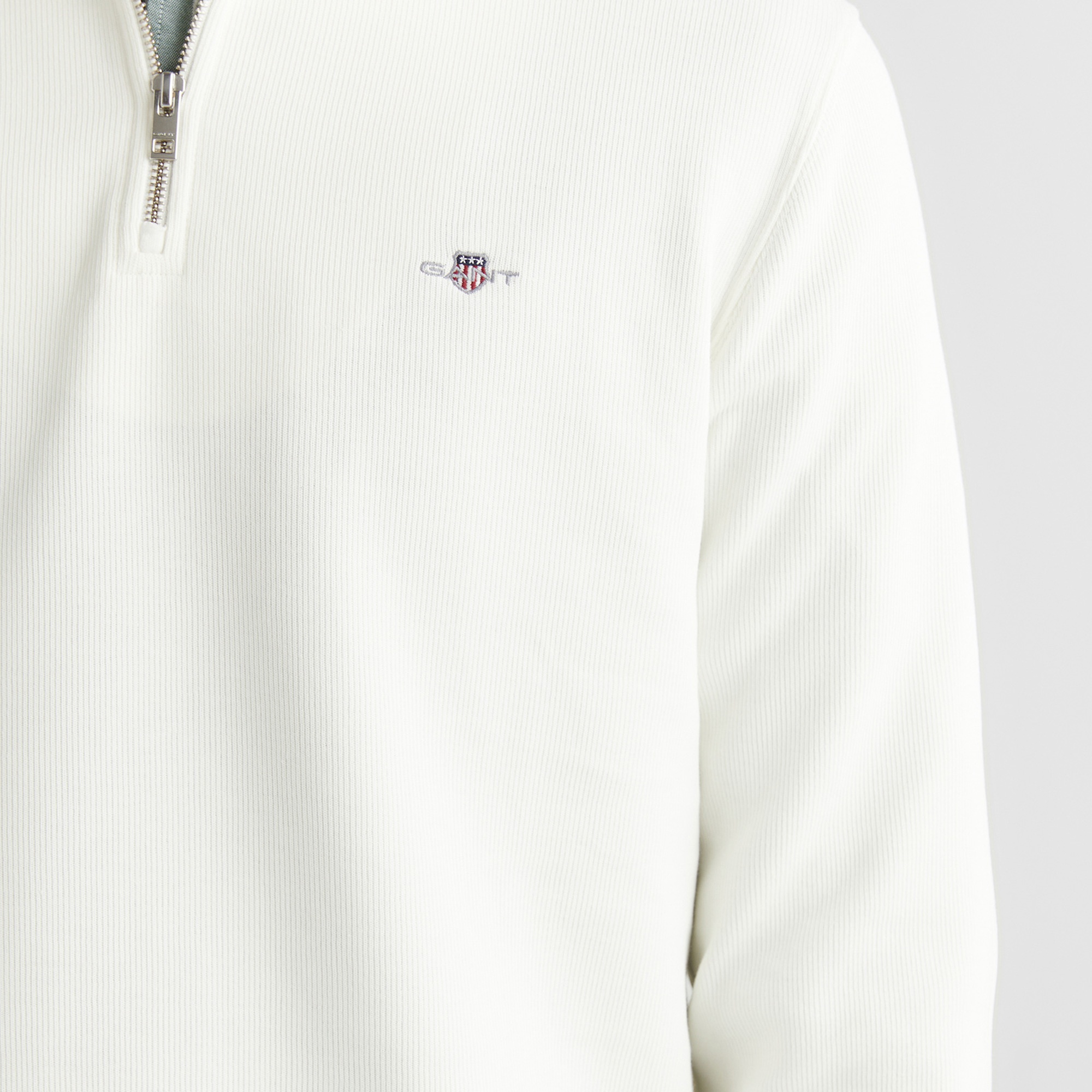 GANT Erkek Beyaz Regular Fit Yarım Fermuarlı Sweatshirt