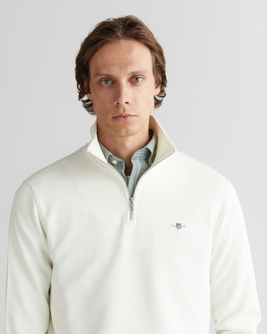  GANT Erkek Beyaz Regular Fit Yarım Fermuarlı Sweatshirt