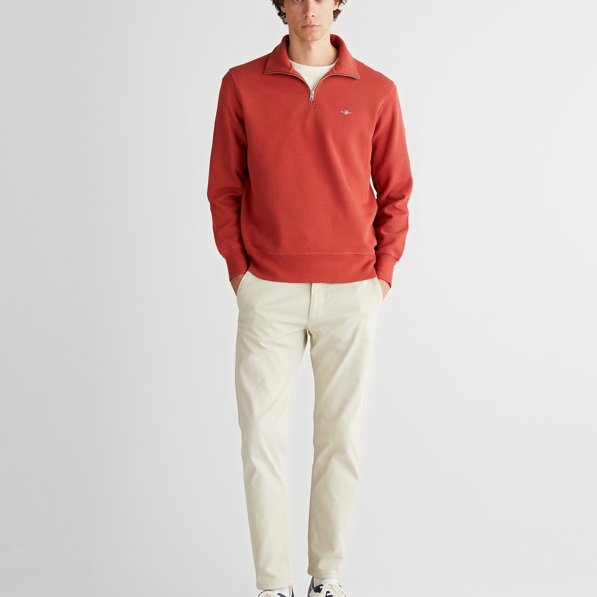 GANT Erkek Kırmızı Regular Fit Yarım Fermuarlı Sweatshirt