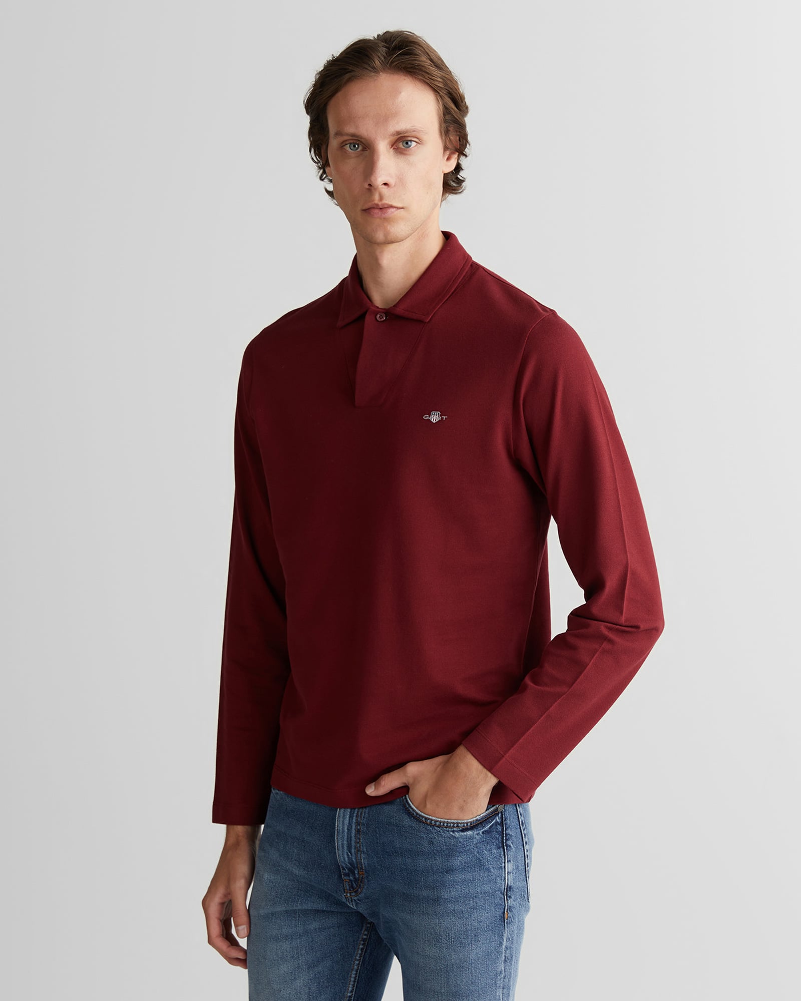  GANT Erkek Bordo Slim Fit V Yaka Polo