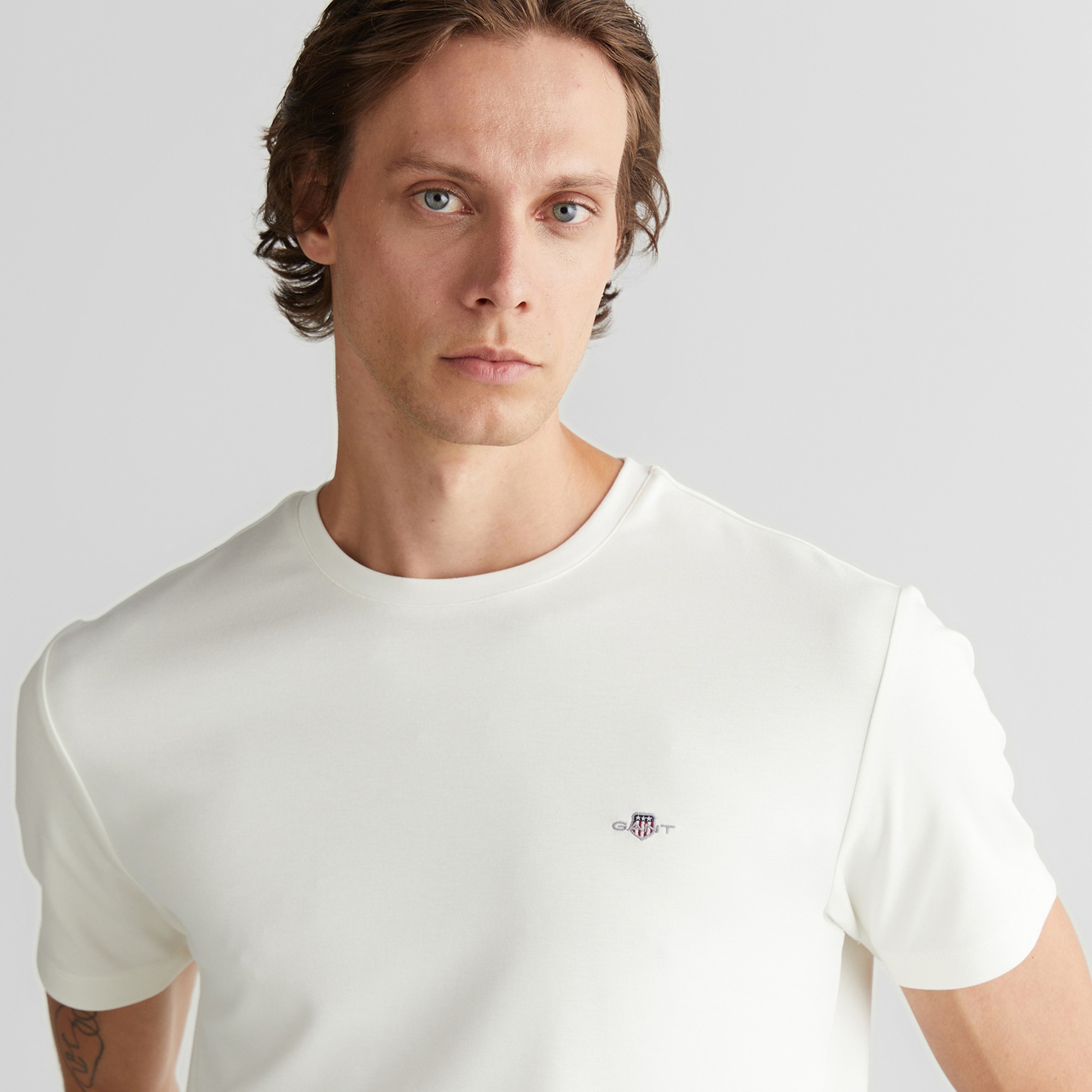 GANT Erkek Beyaz Regular Fit Bisiklet Yaka T-Shirt