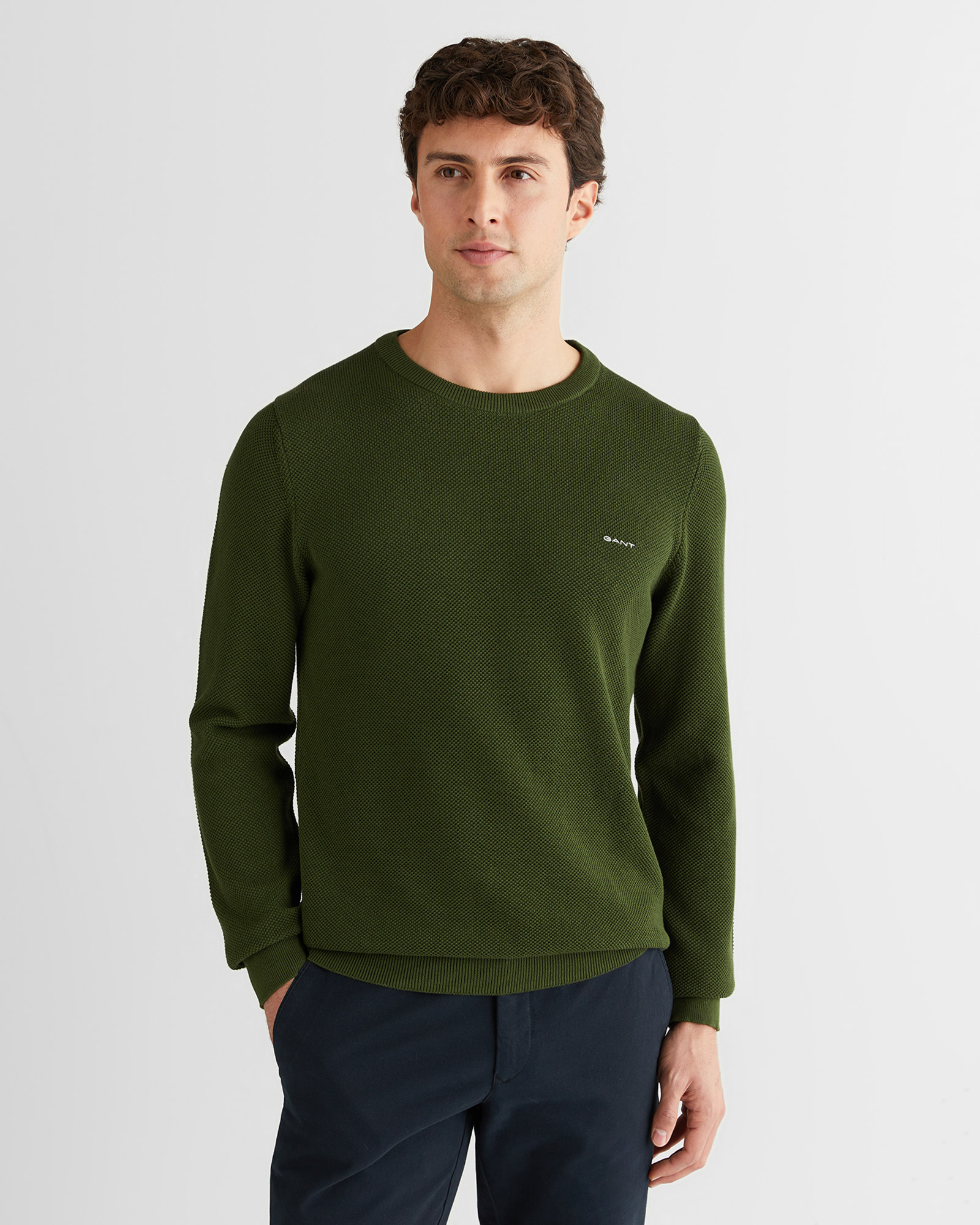  GANT Erkek Haki Regular Fit Bisiklet Yaka Triko