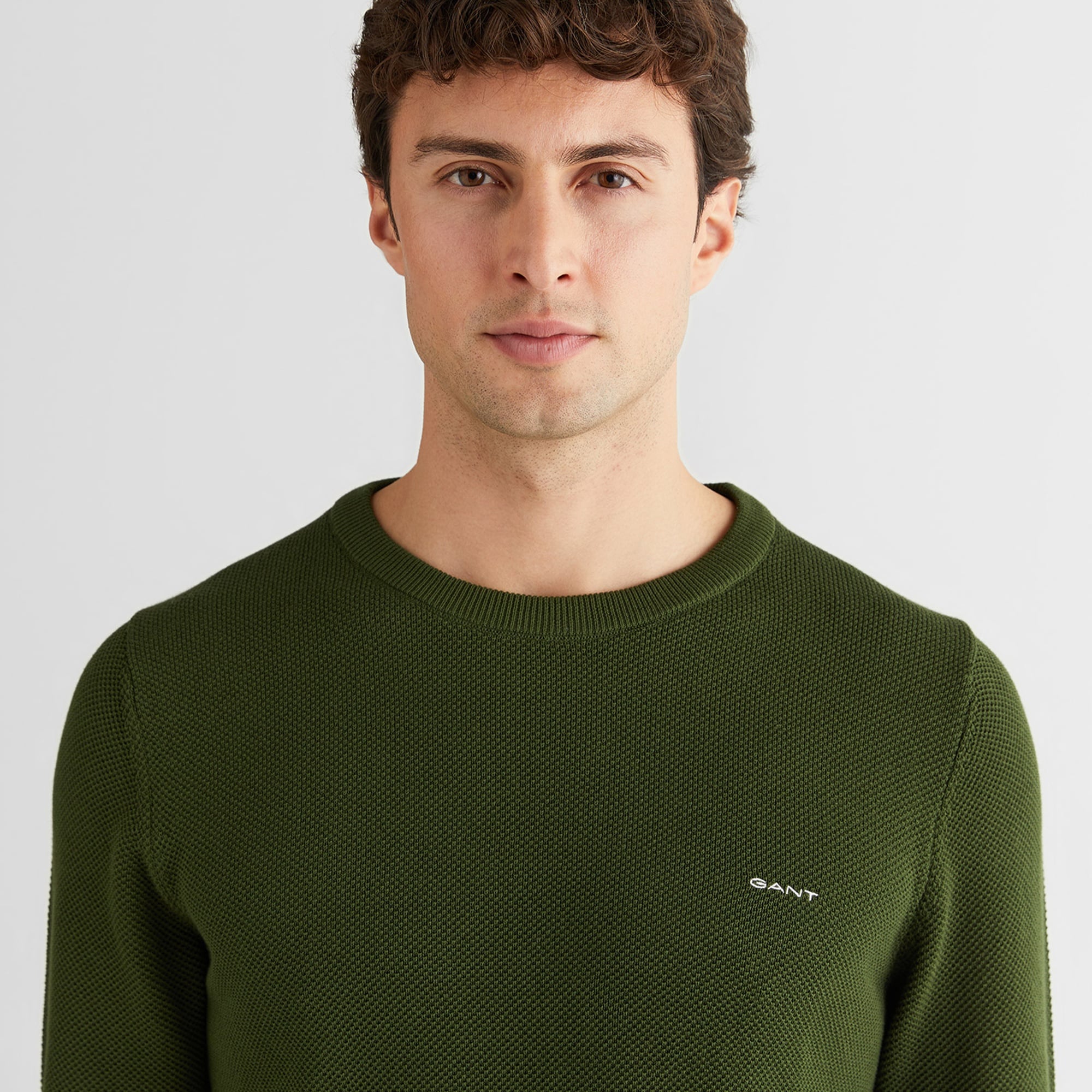 GANT Erkek Haki Regular Fit Bisiklet Yaka Triko