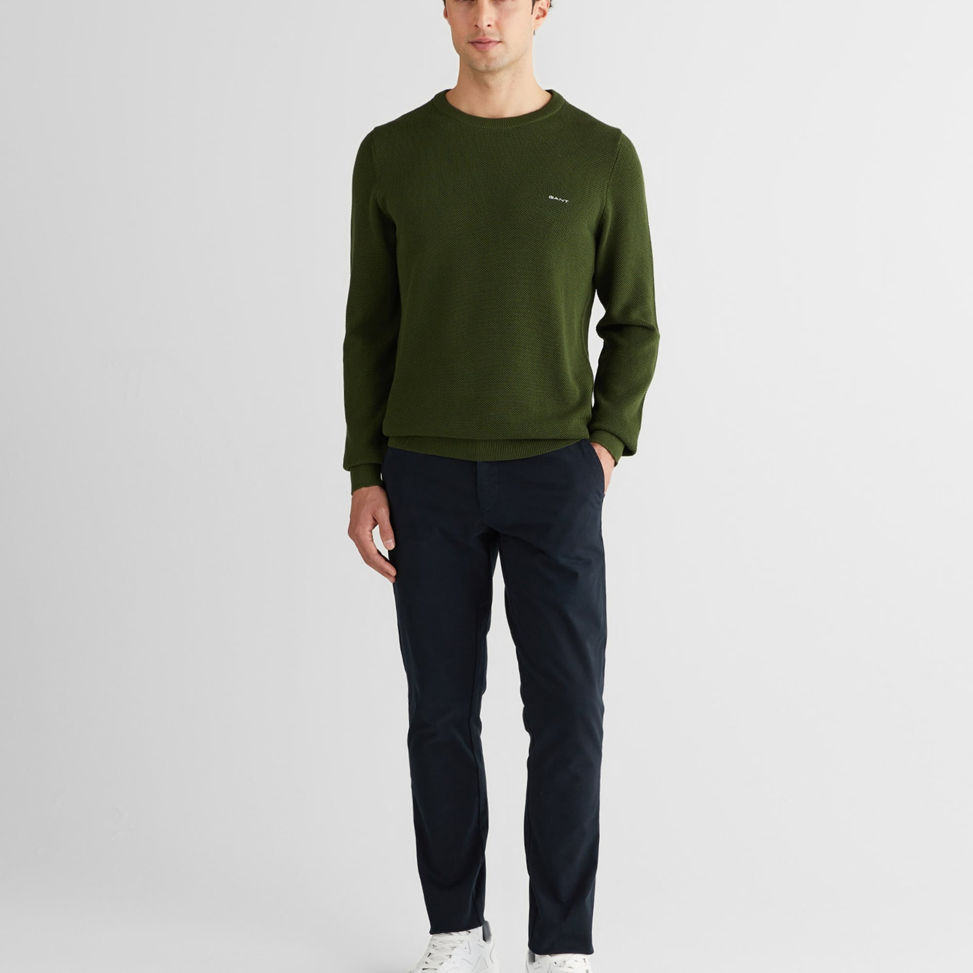 GANT Erkek Haki Regular Fit Bisiklet Yaka Triko