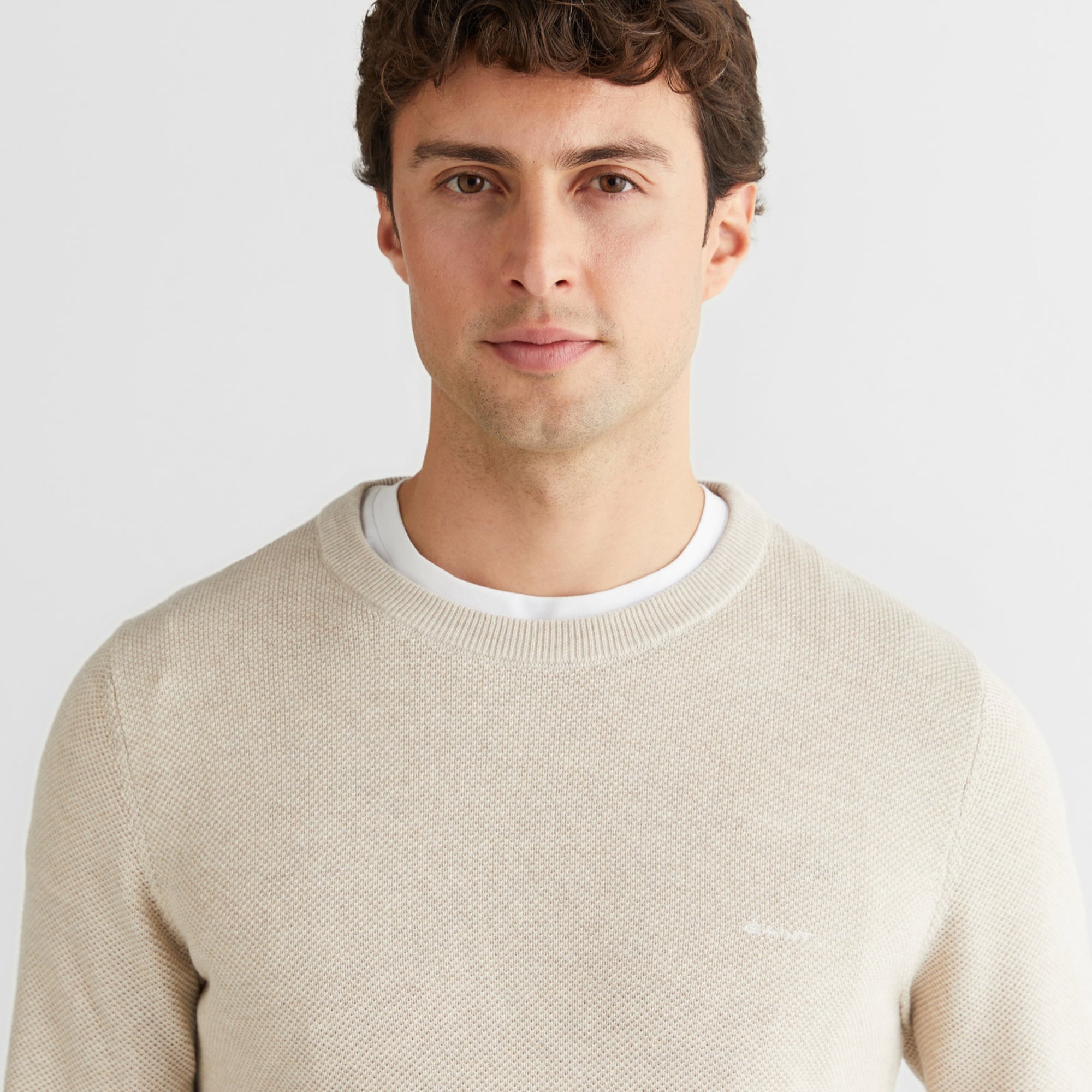 GANT Erkek Bej Regular Fit Bisiklet Yaka Triko