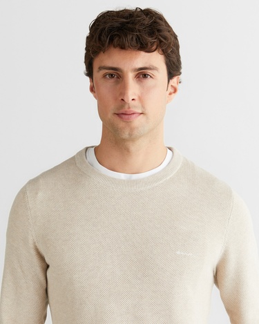  GANT Erkek Bej Regular Fit Bisiklet Yaka Triko