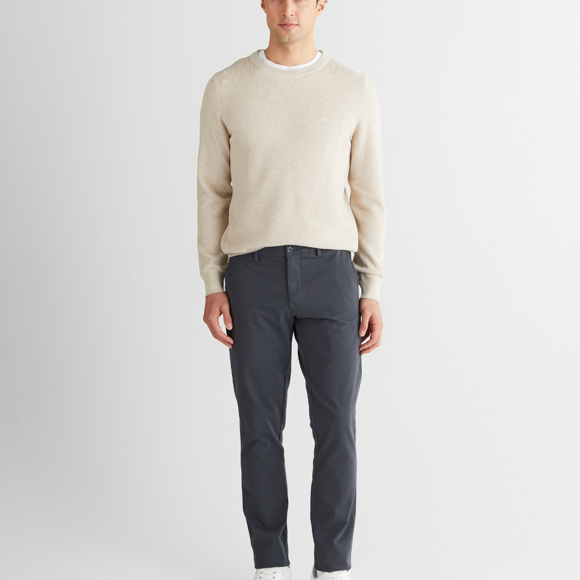 GANT Erkek Bej Regular Fit Bisiklet Yaka Triko