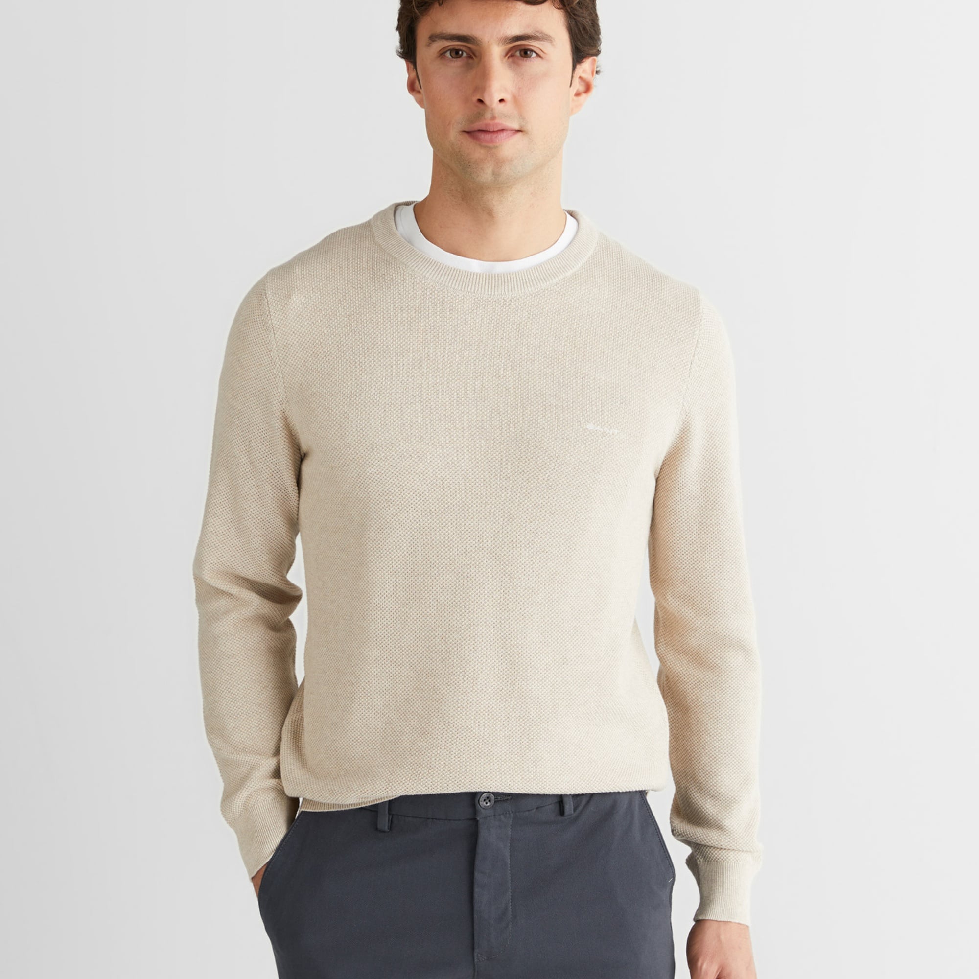 GANT Erkek Bej Regular Fit Bisiklet Yaka Triko