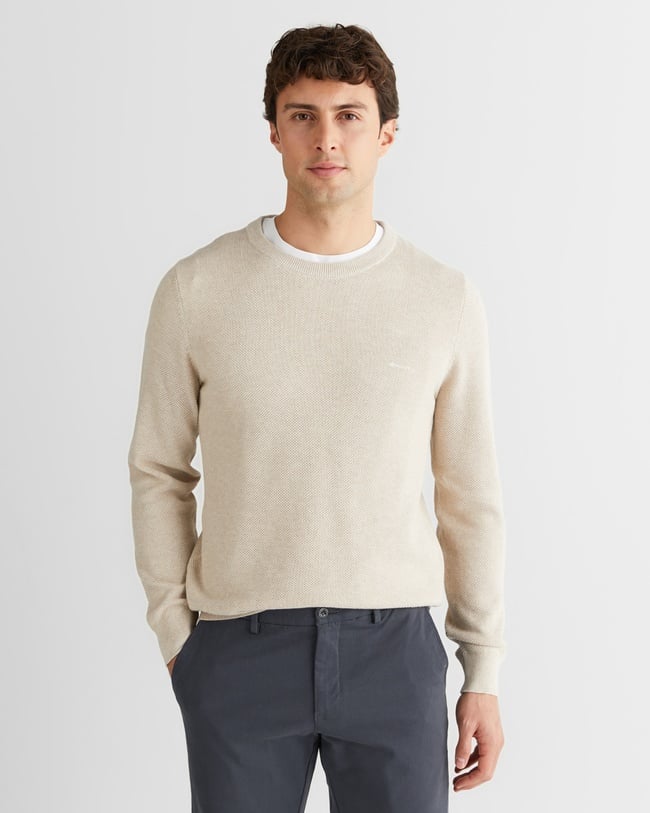  GANT Erkek Bej Regular Fit Bisiklet Yaka Triko