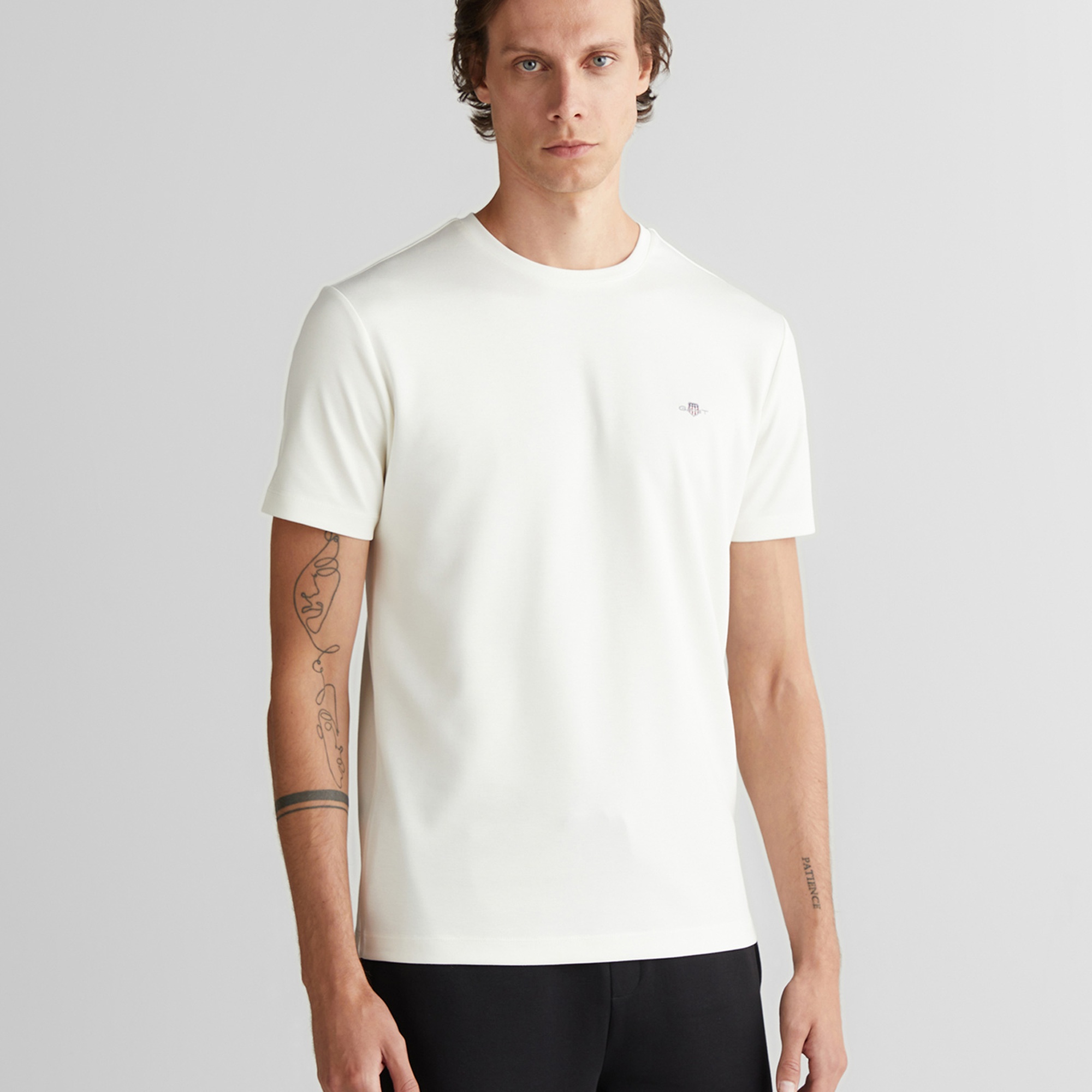 GANT Erkek Beyaz Regular Fit Bisiklet Yaka T-Shirt