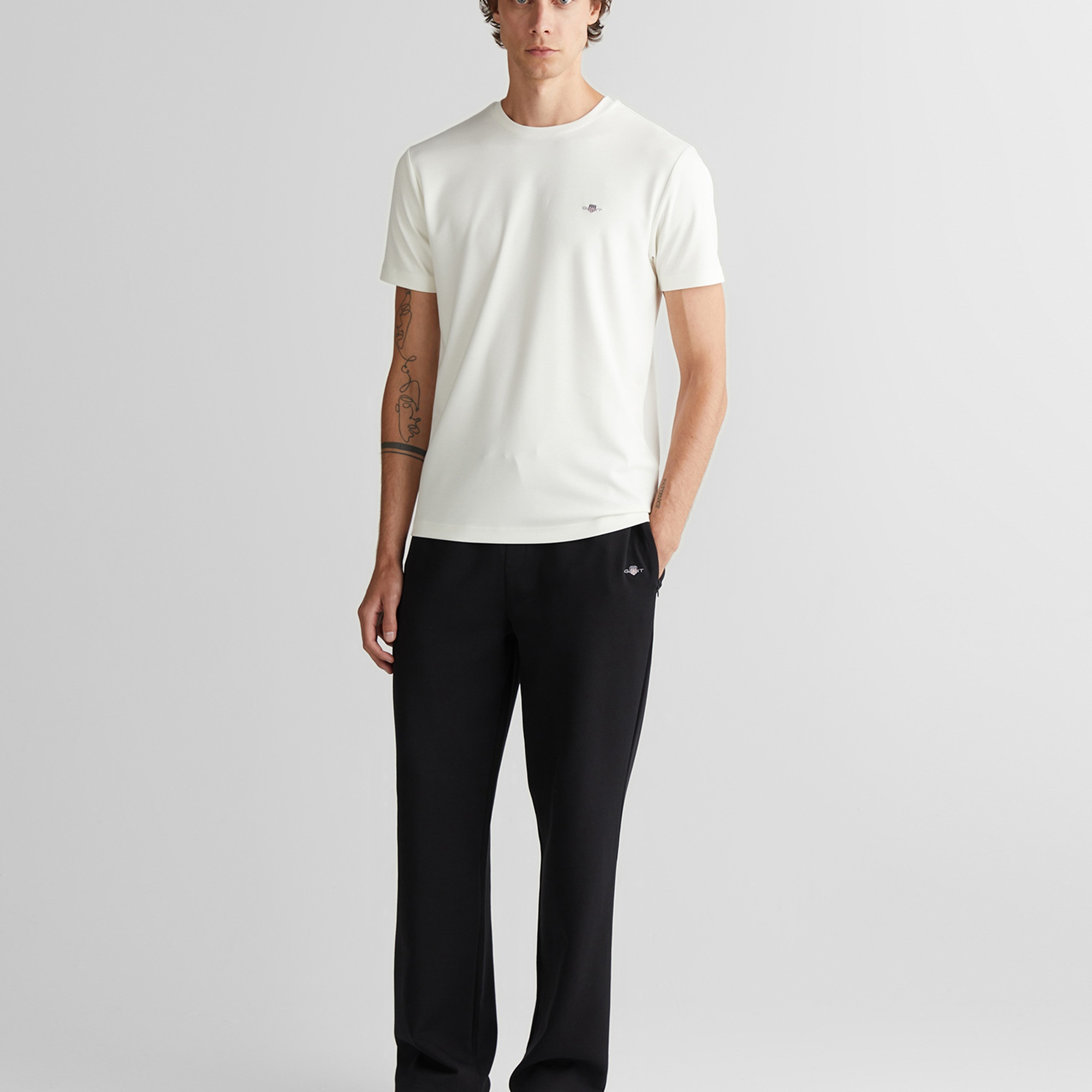 GANT Erkek Beyaz Regular Fit Bisiklet Yaka T-Shirt