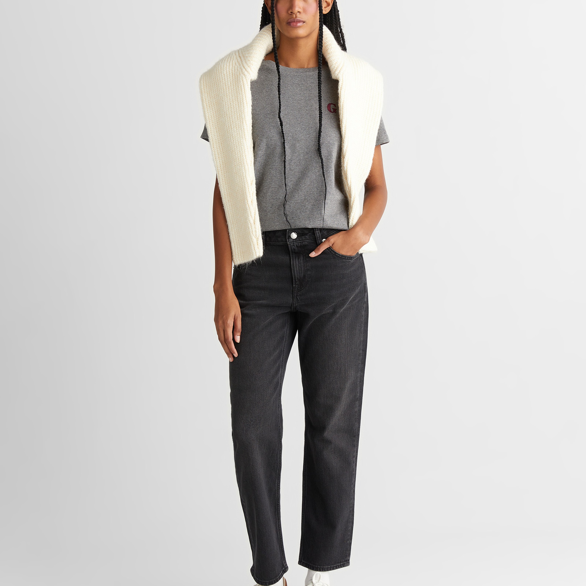 GANT Kadın Gri Regular Fit Bisiklet Yaka T-Shirt