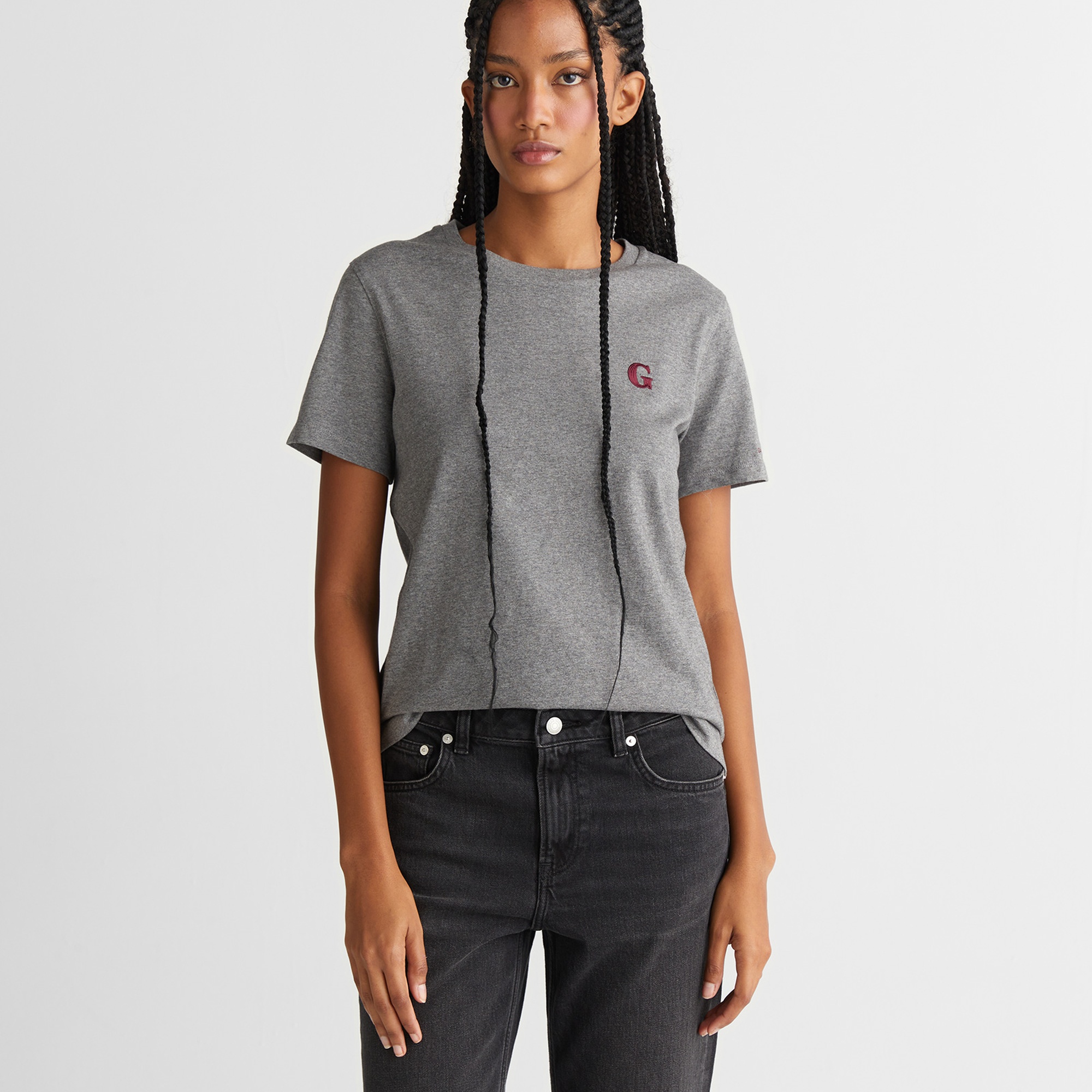 GANT Kadın Gri Regular Fit Bisiklet Yaka T-Shirt