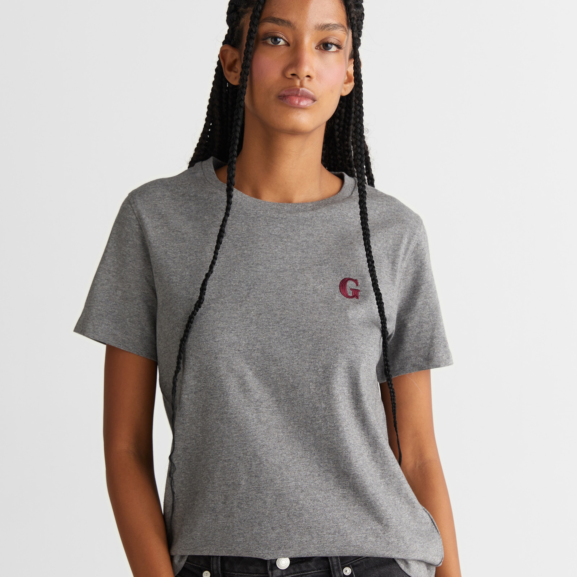 GANT Kadın Gri Regular Fit Bisiklet Yaka T-Shirt