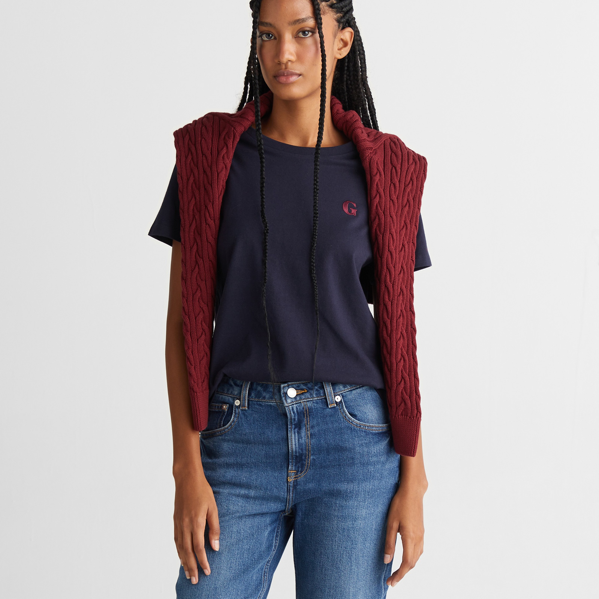 GANT Kadın Lacivert Regular Fit Bisiklet Yaka T-Shirt